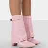 Public Desire Fyre Baby Croc Pointed Toe Block Heeled Ankle Boots Pink Store
