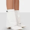 Public Desire Fyre Croc Pointed Toe Block Heeled Ankle Boots White Best Sale