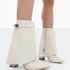 Public Desire Fyre Wide Fit Pointed Toe Block Heeled Ankle Boots Ecru Outlet