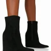 Public Desire Getaway Faux Suede Wedged Heeled Ankle Boot Black Sale