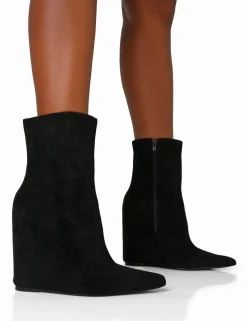 Public Desire Getaway Faux Suede Wedged Heeled Ankle Boot Black Sale