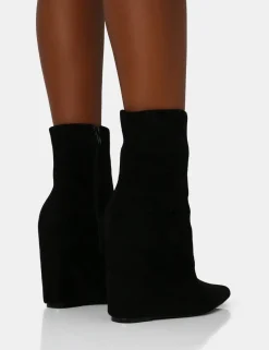 Public Desire Getaway Faux Suede Wedged Heeled Ankle Boot Black Sale