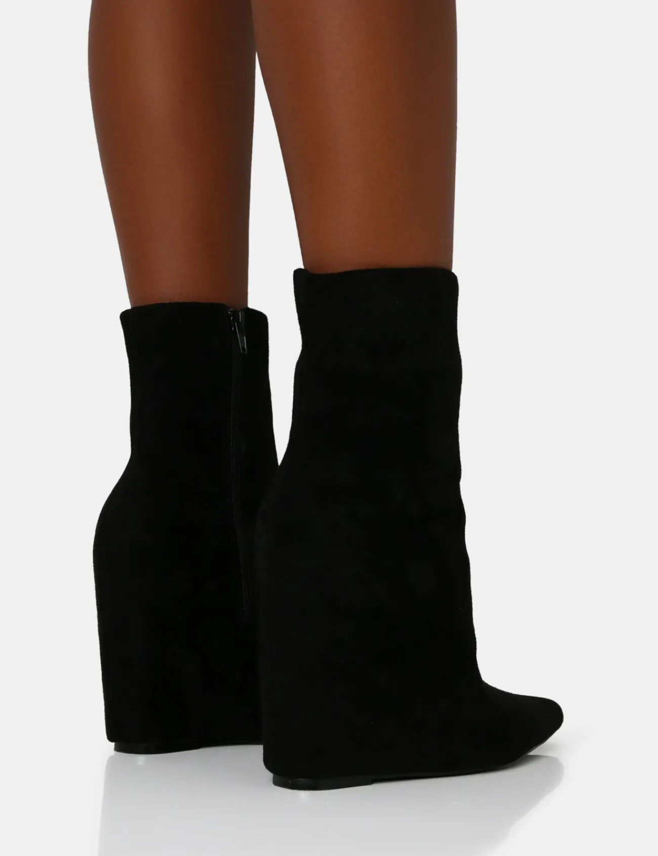 Public Desire Getaway Faux Suede Wedged Heeled Ankle Boot Black Sale
