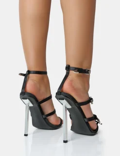 Public Desire Giada Satin Strappy Buckle Detail Pointed Toe Stiletto Heels Black Cheap