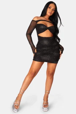 Public Desire Glitter Mesh Cutaway Mini Dress Black Sale
