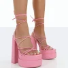 Public Desire Glow Girl Baby Pu Lace Up Platform High Heels Pink New