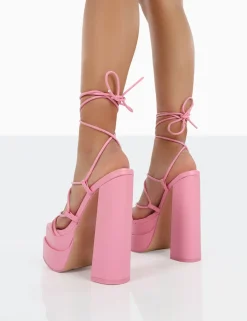 Public Desire Glow Girl Baby Pu Lace Up Platform High Heels Pink New