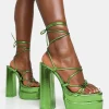Public Desire Glow Girl Mirror Lace Up Platform High Heels Green Best Sale