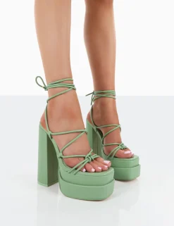 Public Desire Glow Girl Pu Lace Up Platform High Heels Mint Discount