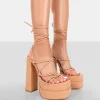 Public Desire Glow Girl Pu Lace Up Platform High Heels Nude Cheap