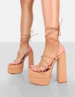 Public Desire Glow Girl Pu Lace Up Platform High Heels Nude Cheap
