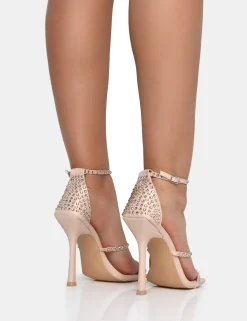 Public Desire Golda Diamante Strappy Barely There Square Toe Stiletto Heels Nude Sale
