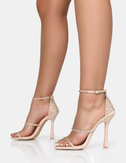 Public Desire Golda Diamante Strappy Barely There Square Toe Stiletto Heels Nude Sale