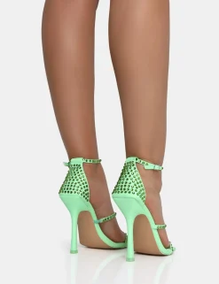Public Desire Golda Pastel Diamante Strappy Barely There Square Toe Stiletto Heels Green Online