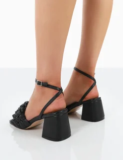Public Desire Got This Pu Woven Square Toe Block Mid Heeled Mule Sandals Black Best