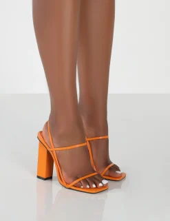 Public Desire Halley Pu Strappy Block Heels Orange Outlet