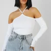 Public Desire Halterneck Ring Detail Bodysuit Ecru Online