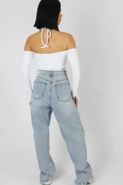 Public Desire Halterneck Ring Detail Bodysuit Ecru Online