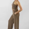 Public Desire Halterneck Waist Strapping Crop Top Taupe New