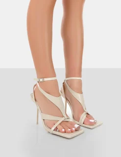 Public Desire Harness Croc Strappy Square Toe Stiletto Heels Ecru Online