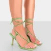 Public Desire Harriet Pu Square Toe Lace Up Heels Green Discount