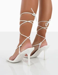 Public Desire Harriet Wide Fit Croc Square Toe Lace Up Heels White Online