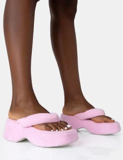 Public Desire Havana Towelling Flip Flop Chunky Platform Sandals Pink Sale