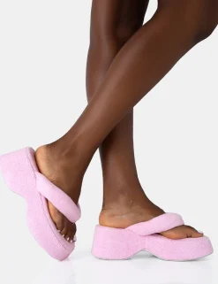 Public Desire Havana Towelling Flip Flop Chunky Platform Sandals Pink Sale