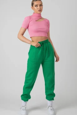 Public Desire High Neck Ribbed Cut Out Cropped T Shirt Pink Discount
