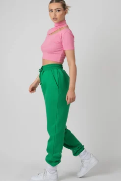 Public Desire High Neck Ribbed Cut Out Cropped T Shirt Pink Discount
