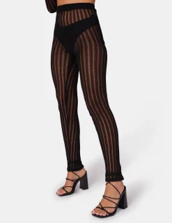 Public Desire High Waisted Ladder Stitch Knitted Leggings Black Hot