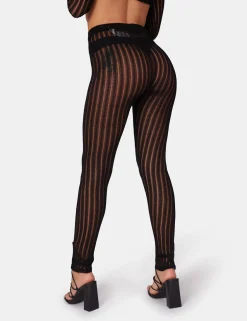 Public Desire High Waisted Ladder Stitch Knitted Leggings Black Hot
