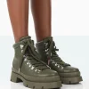 Public Desire Hike There Pu Lace Up Chunky Sole Winter Boots Khaki Outlet