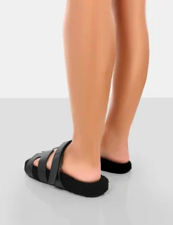 Public Desire Hot Fuzz Borg Cut Out Flat Sandals Black Online