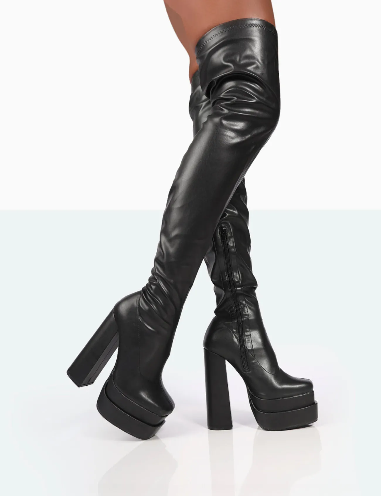 Public Desire Identity Wide Fit Pu Platform Over The Knee Boots Black Clearance