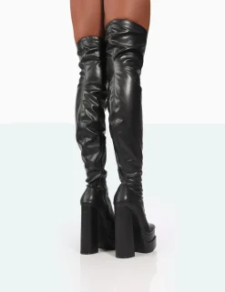 Public Desire Identity Wide Fit Pu Platform Over The Knee Boots Black Clearance