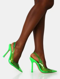Public Desire Infinity Neon Perspex Pointed Toe Stiletto Court Heels Green Cheap