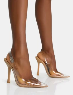 Public Desire Infinity Perspex Pointed Toe Stiletto Court Heels Nude Store