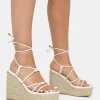 Public Desire Islander Lace Up Square Toe High Heeled Sandal Esparille Wedges Ecru Discount