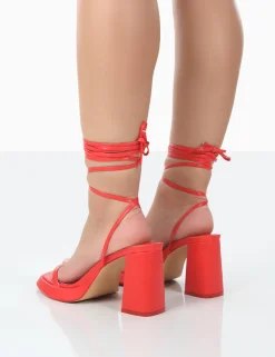 Public Desire Jaipur Pu Strappy Squa Toe Mid Heels Red Online