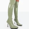 Public Desire Jenine Patent Over The Knee Stiletto Heeled Boots Green Cheap