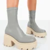 Public Desire Jennie Pu Platform Chunky Sole Heeled Ankle Boots Grey Outlet