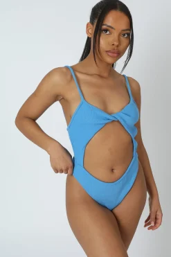 Public Desire Jersey High Leg Twist Bodysuit Blue Cheap