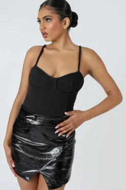 Public Desire Jersey Strappy Corset Bodysuit Black Discount
