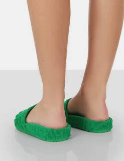 Public Desire Juice Terry Towling Sliders Green Sale