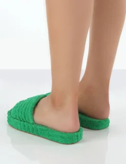 Public Desire Juicy Terry Towelling Slider Slippers Green Cheap