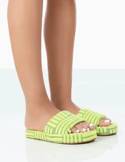 Public Desire Juicy Yellow Terry Towelling Slider Slippers Lime Online