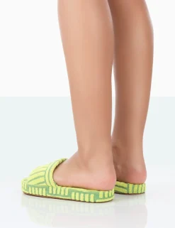 Public Desire Juicy Yellow Terry Towelling Slider Slippers Lime Online