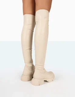 Public Desire Junya Pu Over The Knee Chunky Sole Boots Bone Shop