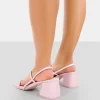 Public Desire Just Realise Pu Strappy Square Toe Mid Block Heeled Sandals Pink Store